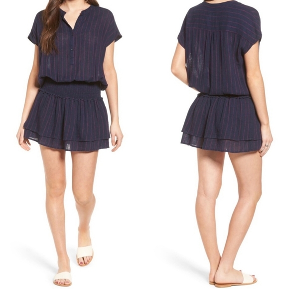 Rails Jolie Blue Striped Cotton Dress Blouson Smocked Drop Waist Capsule Size XS - Picture 1 of 9